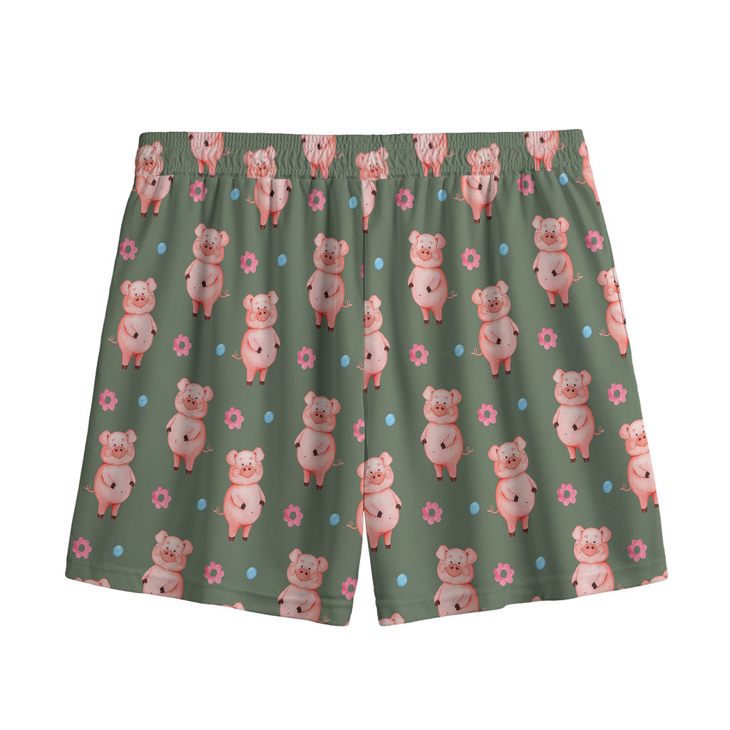 Vintage Pink Pig Pattern Print Mesh Shorts