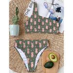 Vintage Pink Pig Pattern Print One Shoulder Bikini Top