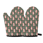 Vintage Pink Pig Pattern Print Oven Mitts