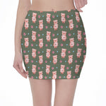 Vintage Pink Pig Pattern Print Pencil Mini Skirt
