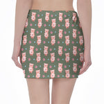 Vintage Pink Pig Pattern Print Pencil Mini Skirt