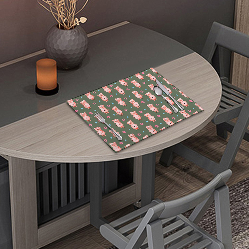 Vintage Pink Pig Pattern Print Placemat