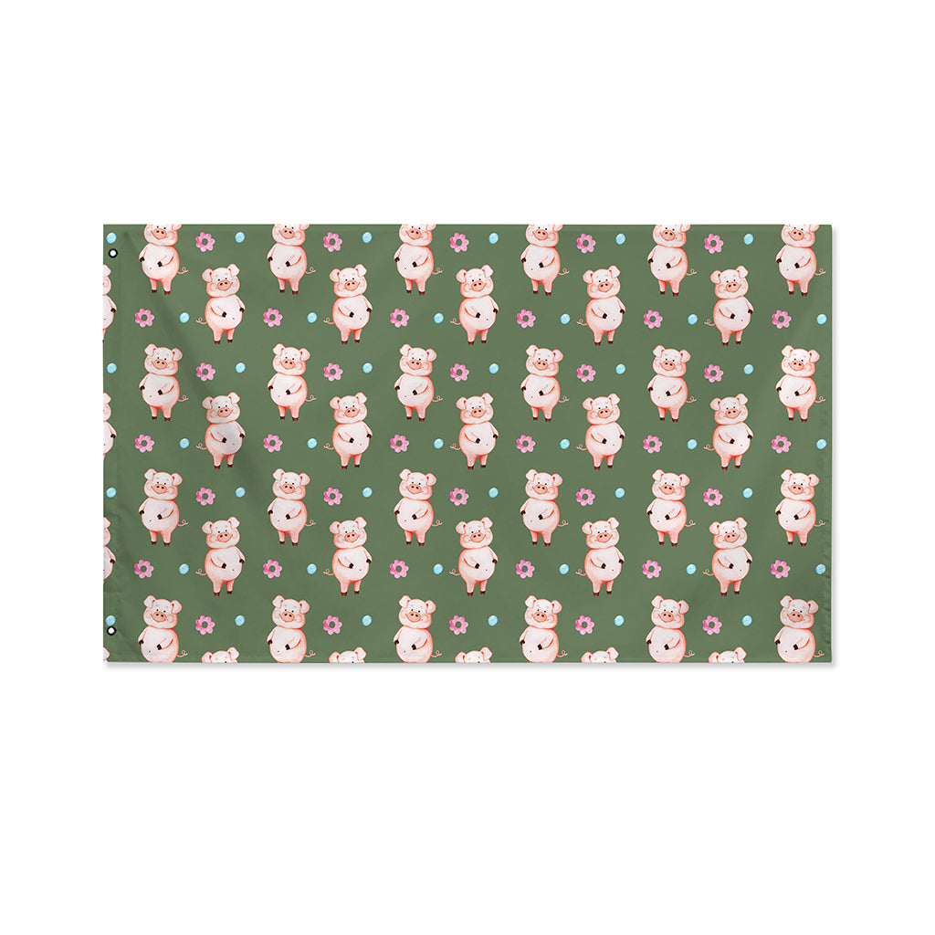 Vintage Pink Pig Pattern Print Polyester Flag