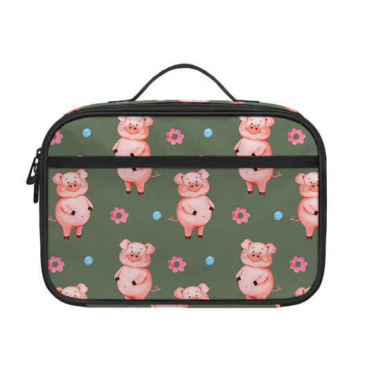 Vintage Pink Pig Pattern Print Portable Lunch Bag
