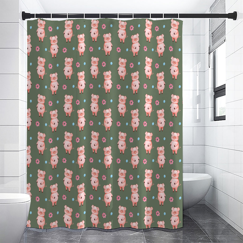 Vintage Pink Pig Pattern Print Premium Shower Curtain