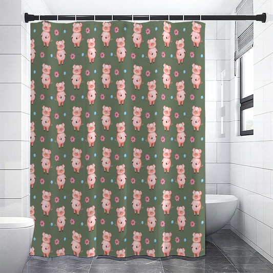 Vintage Pink Pig Pattern Print Premium Shower Curtain
