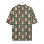 Vintage Pink Pig Pattern Print Rayon Hawaiian Shirt