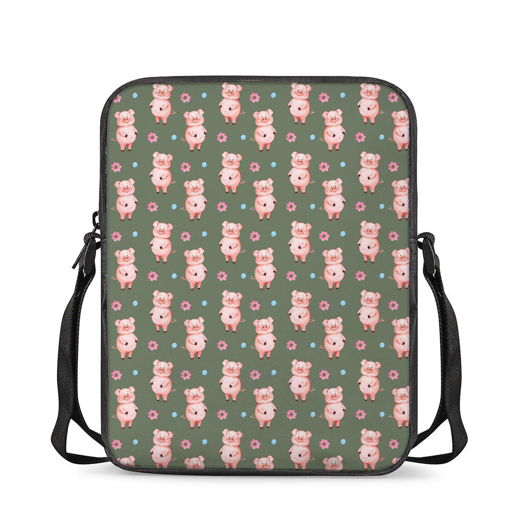 Vintage Pink Pig Pattern Print Rectangular Crossbody Bag