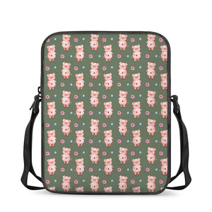 Vintage Pink Pig Pattern Print Rectangular Crossbody Bag