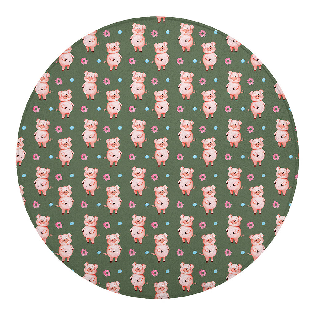 Vintage Pink Pig Pattern Print Round Blanket