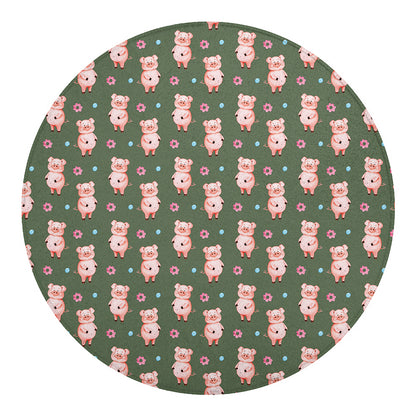 Vintage Pink Pig Pattern Print Round Blanket