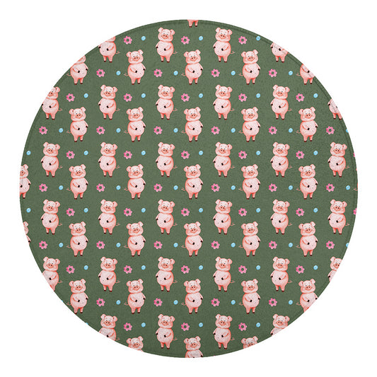 Vintage Pink Pig Pattern Print Round Blanket