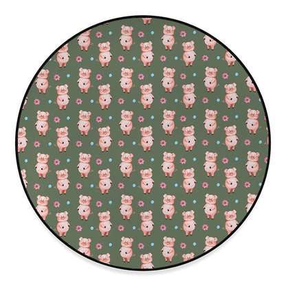 Vintage Pink Pig Pattern Print Round Floor Mat
