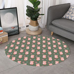 Vintage Pink Pig Pattern Print Round Rug