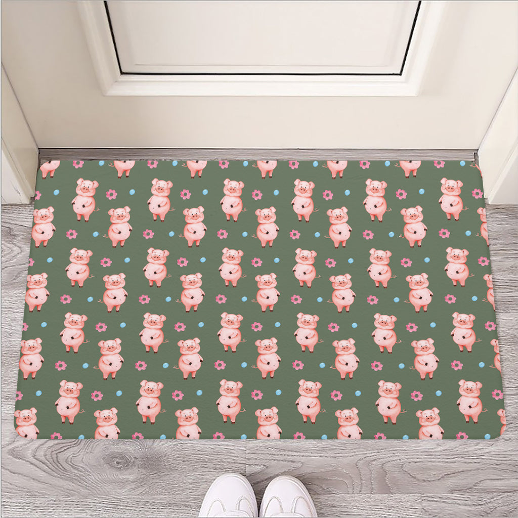 Vintage Pink Pig Pattern Print Rubber Doormat