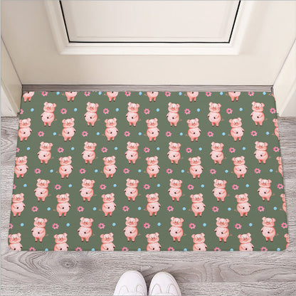 Vintage Pink Pig Pattern Print Rubber Doormat
