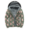 Vintage Pink Pig Pattern Print Sherpa Lined Zip Up Hoodie