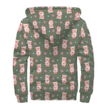 Vintage Pink Pig Pattern Print Sherpa Lined Zip Up Hoodie