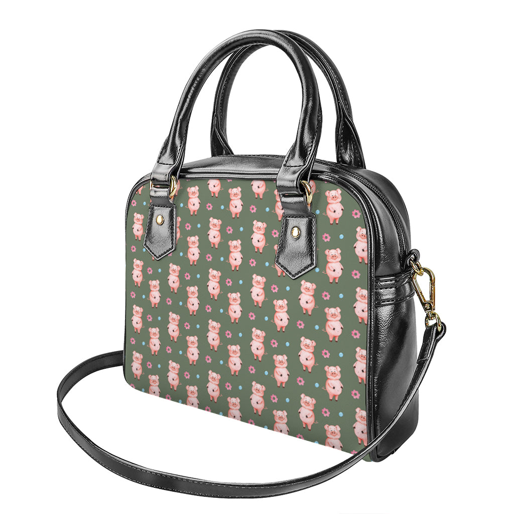 Vintage Pink Pig Pattern Print Shoulder Handbag