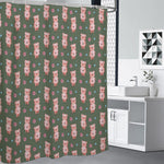 Vintage Pink Pig Pattern Print Shower Curtain