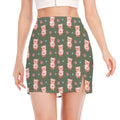 Vintage Pink Pig Pattern Print Side Slit Mini Skirt