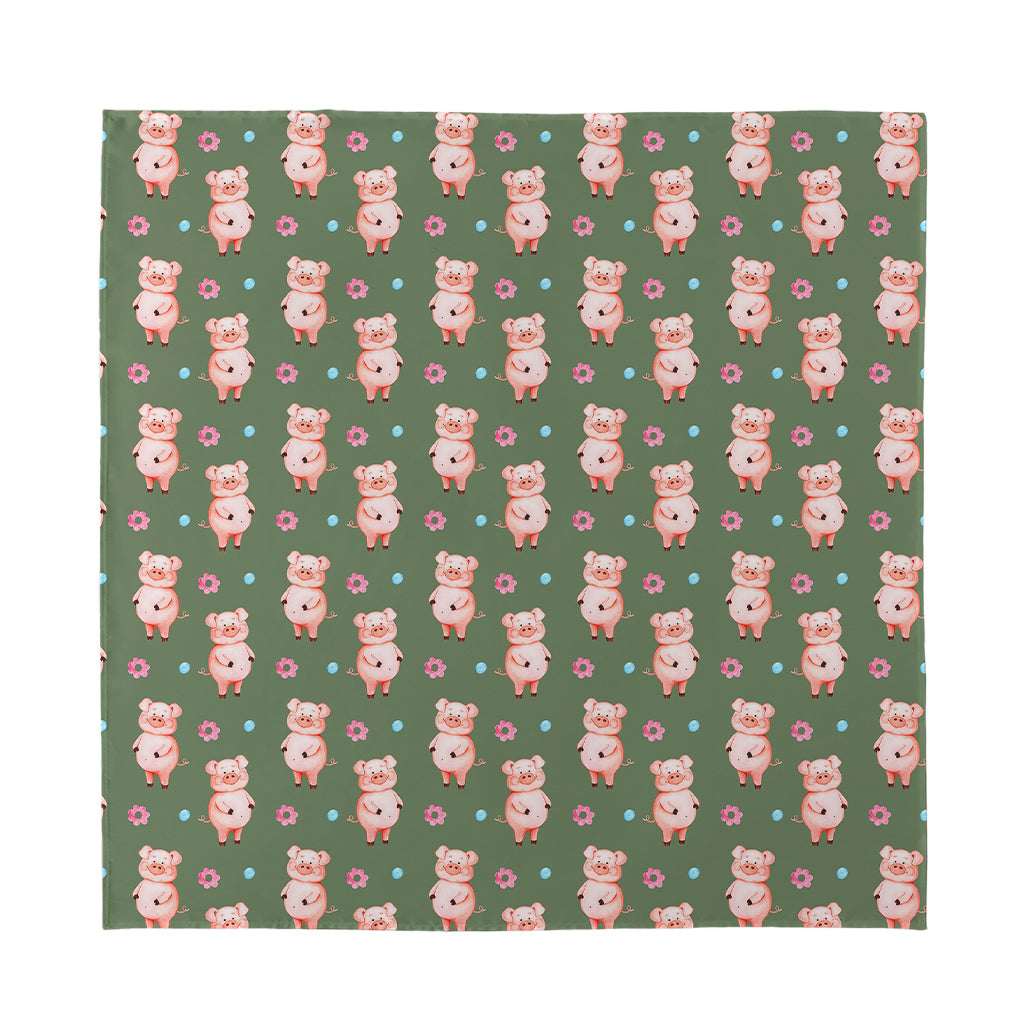 Vintage Pink Pig Pattern Print Silk Bandana