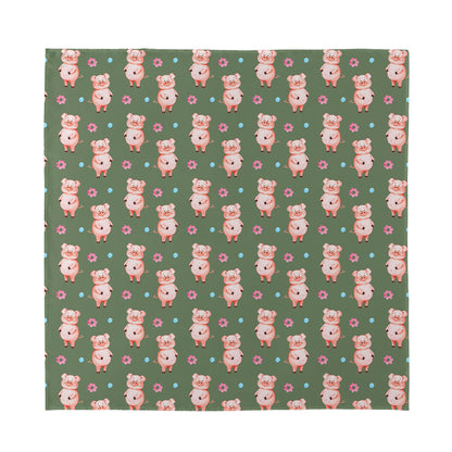 Vintage Pink Pig Pattern Print Silk Bandana