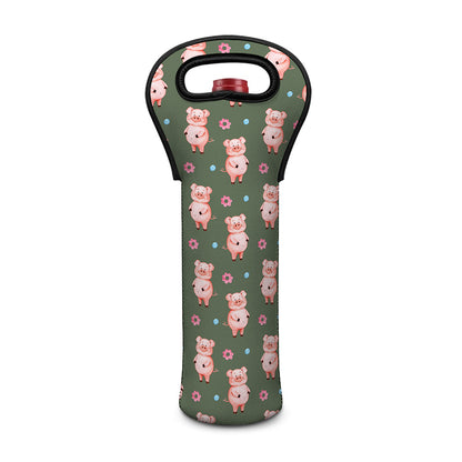Vintage Pink Pig Pattern Print Single Neoprene Wine Tote
