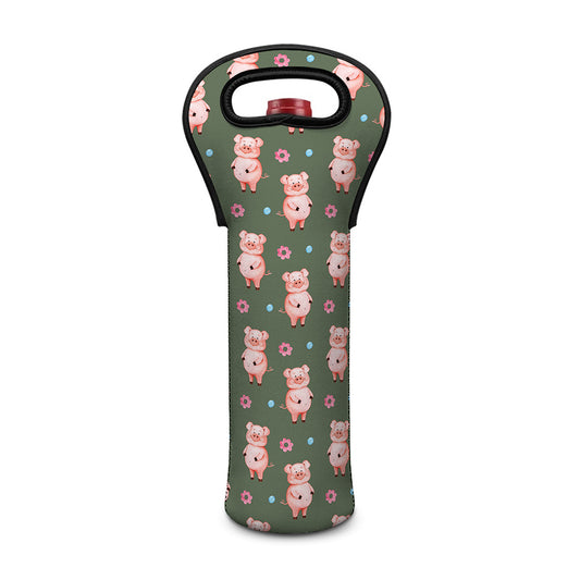 Vintage Pink Pig Pattern Print Single Neoprene Wine Tote