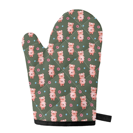 Vintage Pink Pig Pattern Print Single Oven Mitt