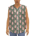 Vintage Pink Pig Pattern Print Sleeveless Baseball Jersey
