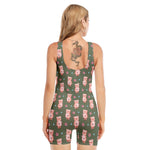 Vintage Pink Pig Pattern Print Sleeveless One Piece Swimsuit