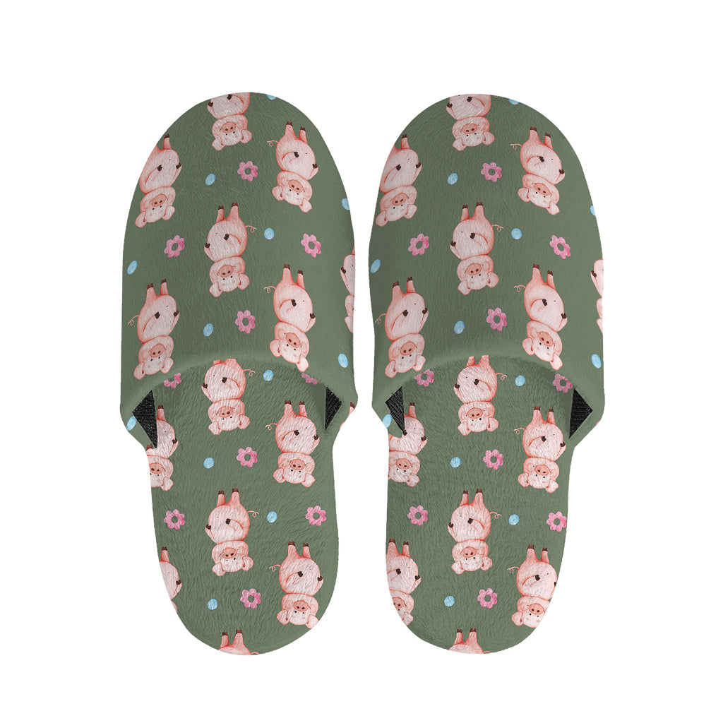 Vintage Pink Pig Pattern Print Slippers