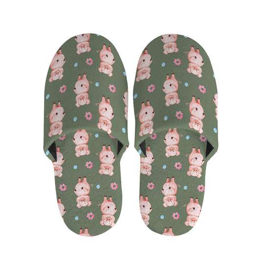 Vintage Pink Pig Pattern Print Slippers