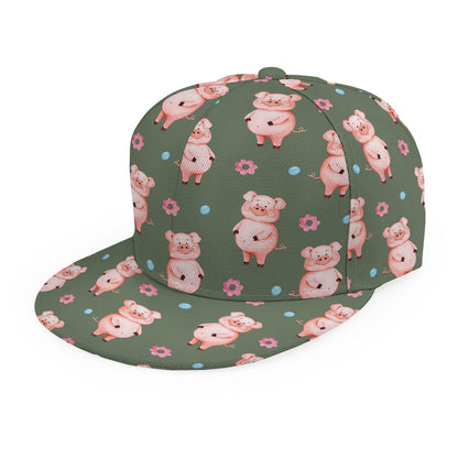 Vintage Pink Pig Pattern Print Snapback Cap