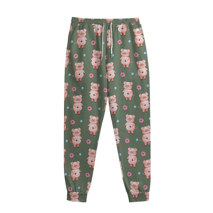 Vintage Pink Pig Pattern Print Sweatpants