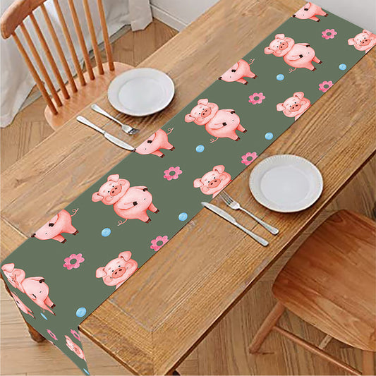 Vintage Pink Pig Pattern Print Table Runner