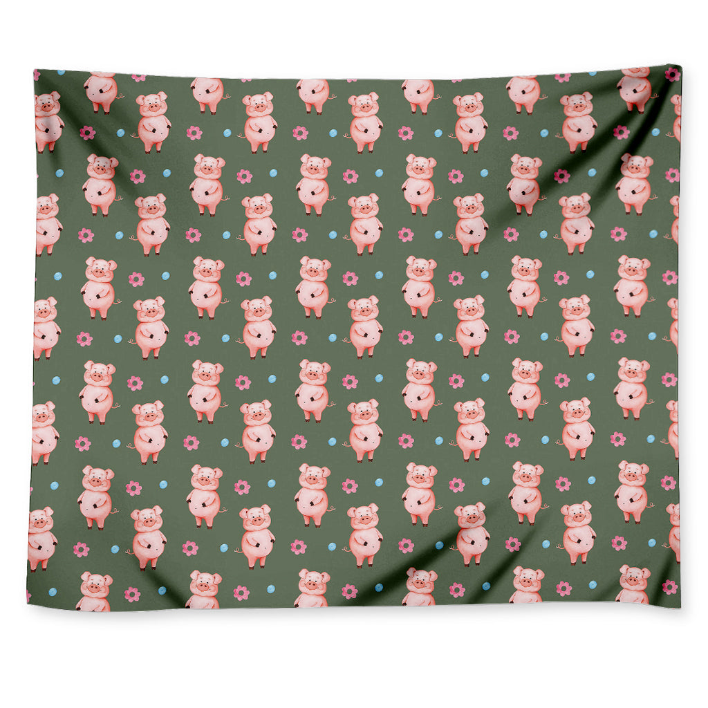 Vintage Pink Pig Pattern Print Tapestry