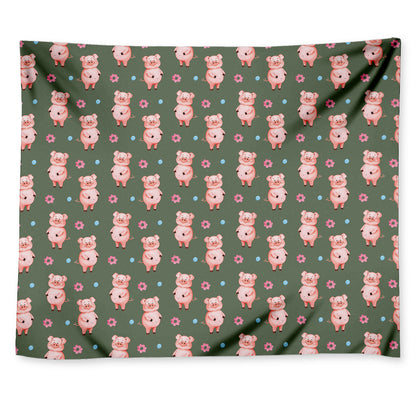 Vintage Pink Pig Pattern Print Tapestry