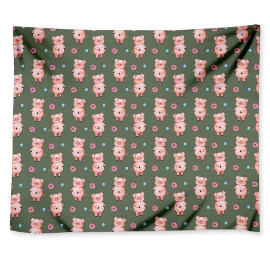 Vintage Pink Pig Pattern Print Tapestry