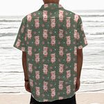 Vintage Pink Pig Pattern Print Textured Short Sleeve Shirt