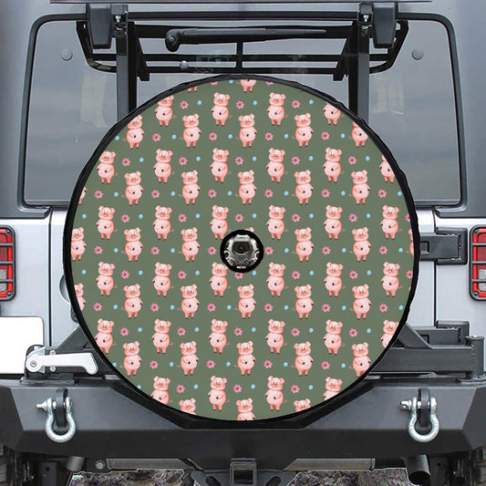Vintage Pink Pig Pattern Print Tire Cover With Camera Hole