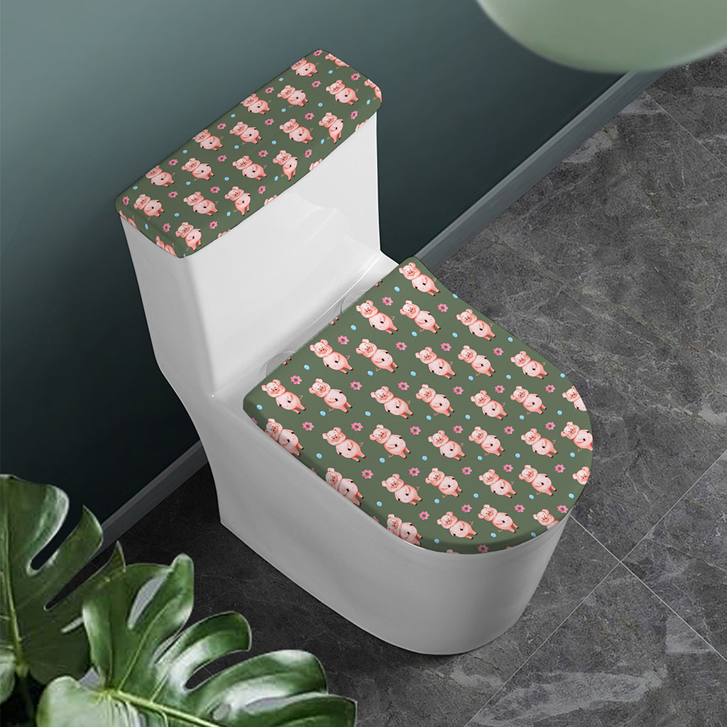Vintage Pink Pig Pattern Print Toilet Lid And Tank Cover Set