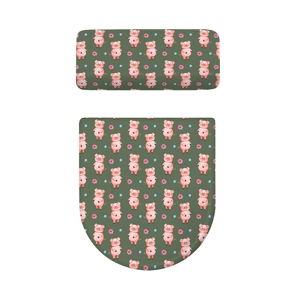 Vintage Pink Pig Pattern Print Toilet Lid And Tank Cover Set