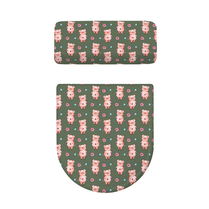 Vintage Pink Pig Pattern Print Toilet Lid And Tank Cover Set