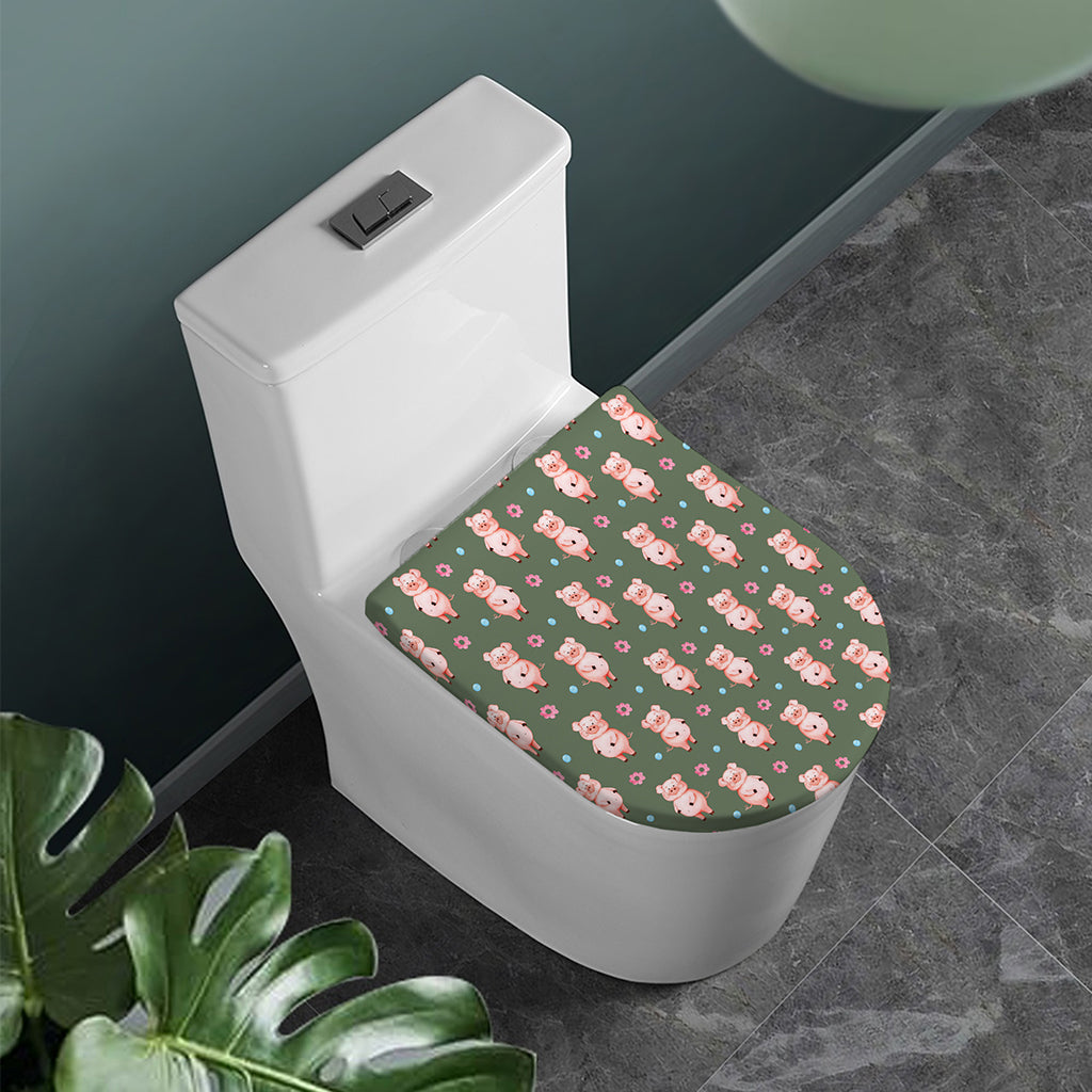 Vintage Pink Pig Pattern Print Toilet Lid Cover