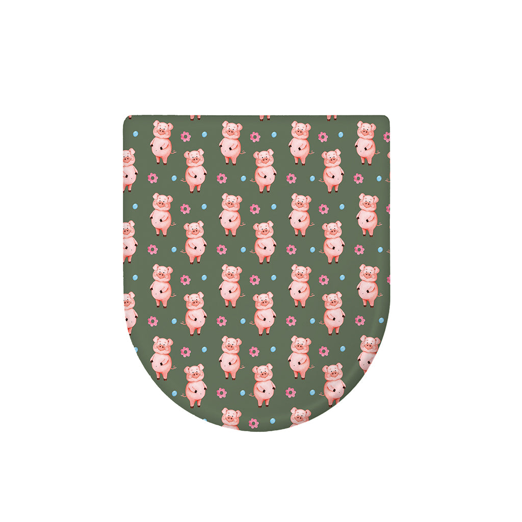Vintage Pink Pig Pattern Print Toilet Lid Cover