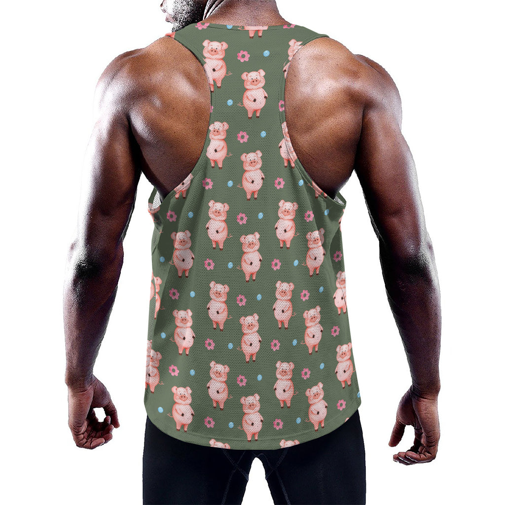 Vintage Pink Pig Pattern Print Training Tank Top