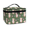 Vintage Pink Pig Pattern Print Travel Makeup Bag