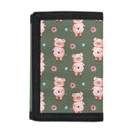 Vintage Pink Pig Pattern Print Trifold Wallet
